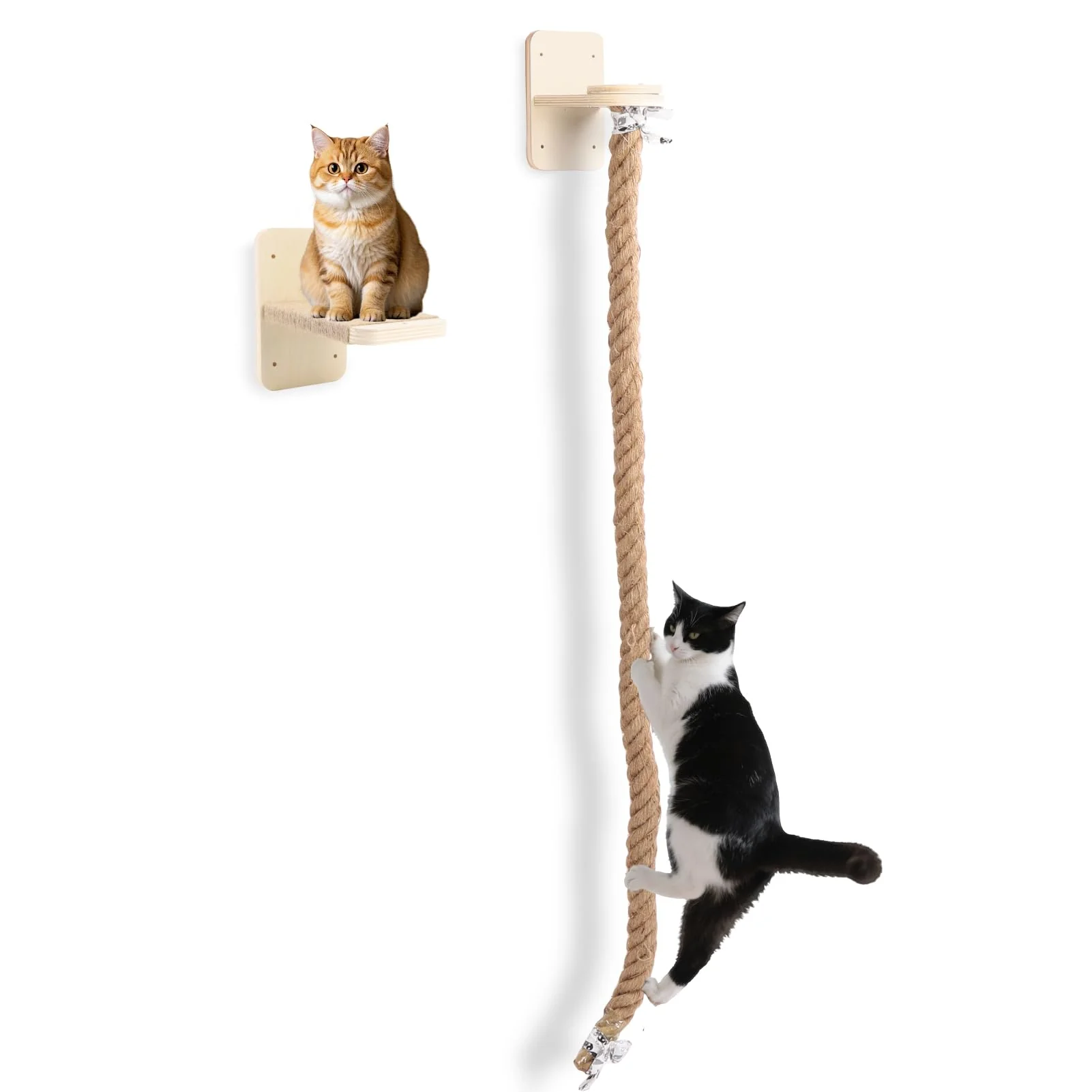 Elite ZESTEFY Cat Climbing Wall - Wall Mounted Cat Ladder with 59in Rope Dual Platforms Contemporary