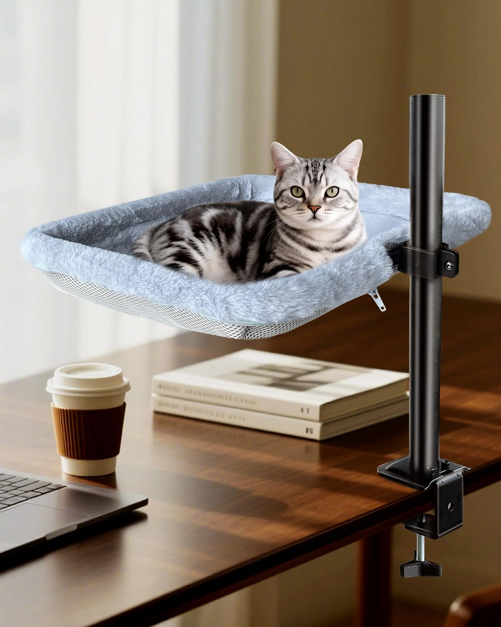 Breathable L W BROS Cat Desk Bed – Adjustable Desk Cat Hammock with 360° Rotation 35 lb Capacity 17x14 Metal Frame Fashionable
