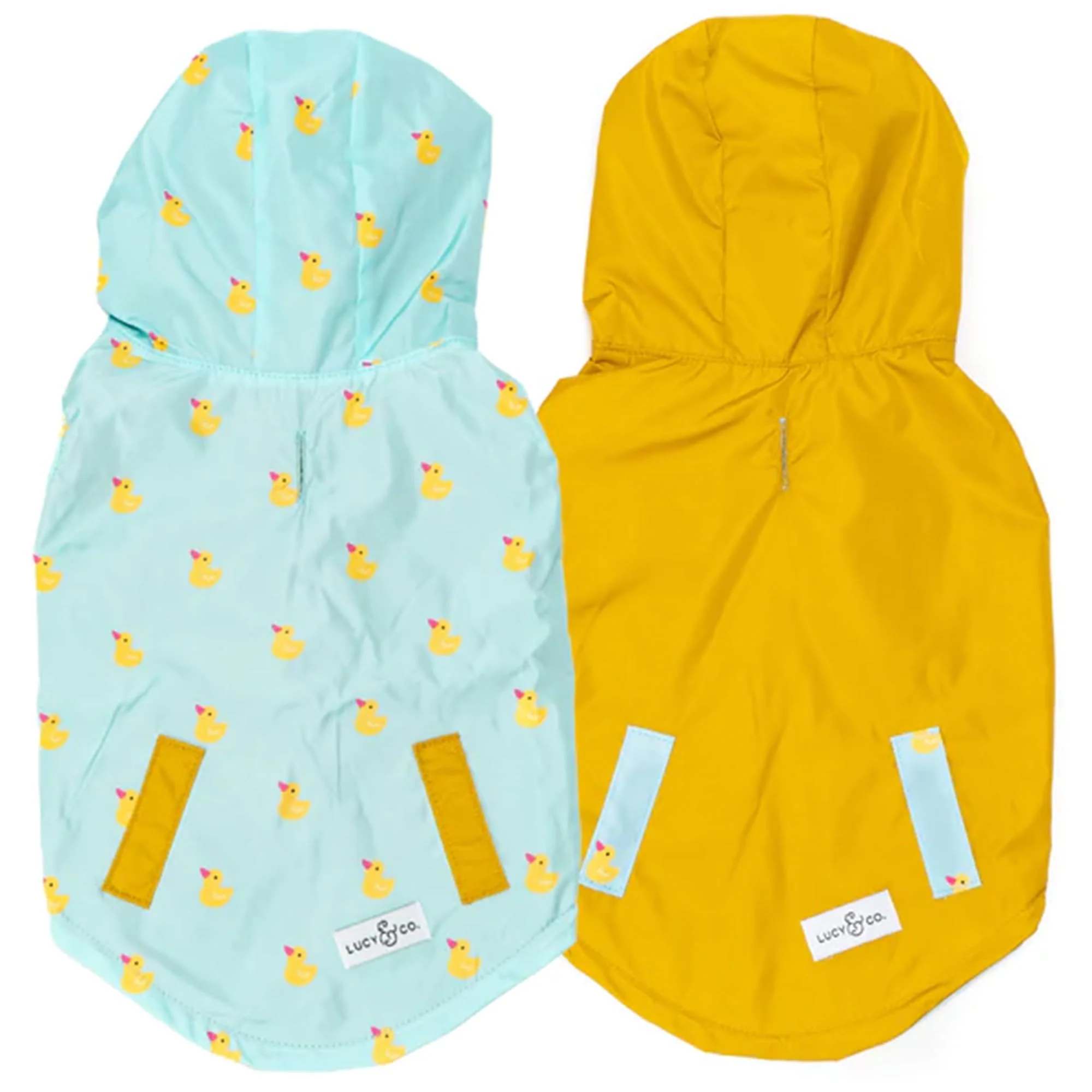 Top-Quality Lucy Co. Lucky Ducky Reversible Raincoat for Dogs – Waterproof Adjustable Poncho X-Large Yellow Blue Rubber Duck Consistent