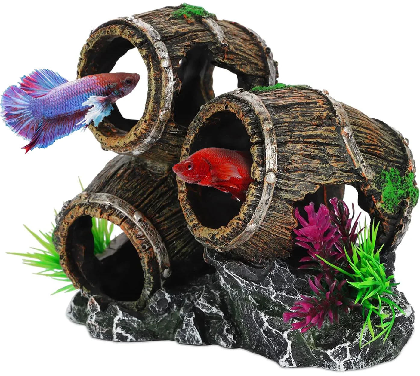 Advanced UNEAK Three Stacked Broken Barrels Aquarium Decoration - Safe Resin Ornament for Freshwater Saltwater Tanks Powerful
