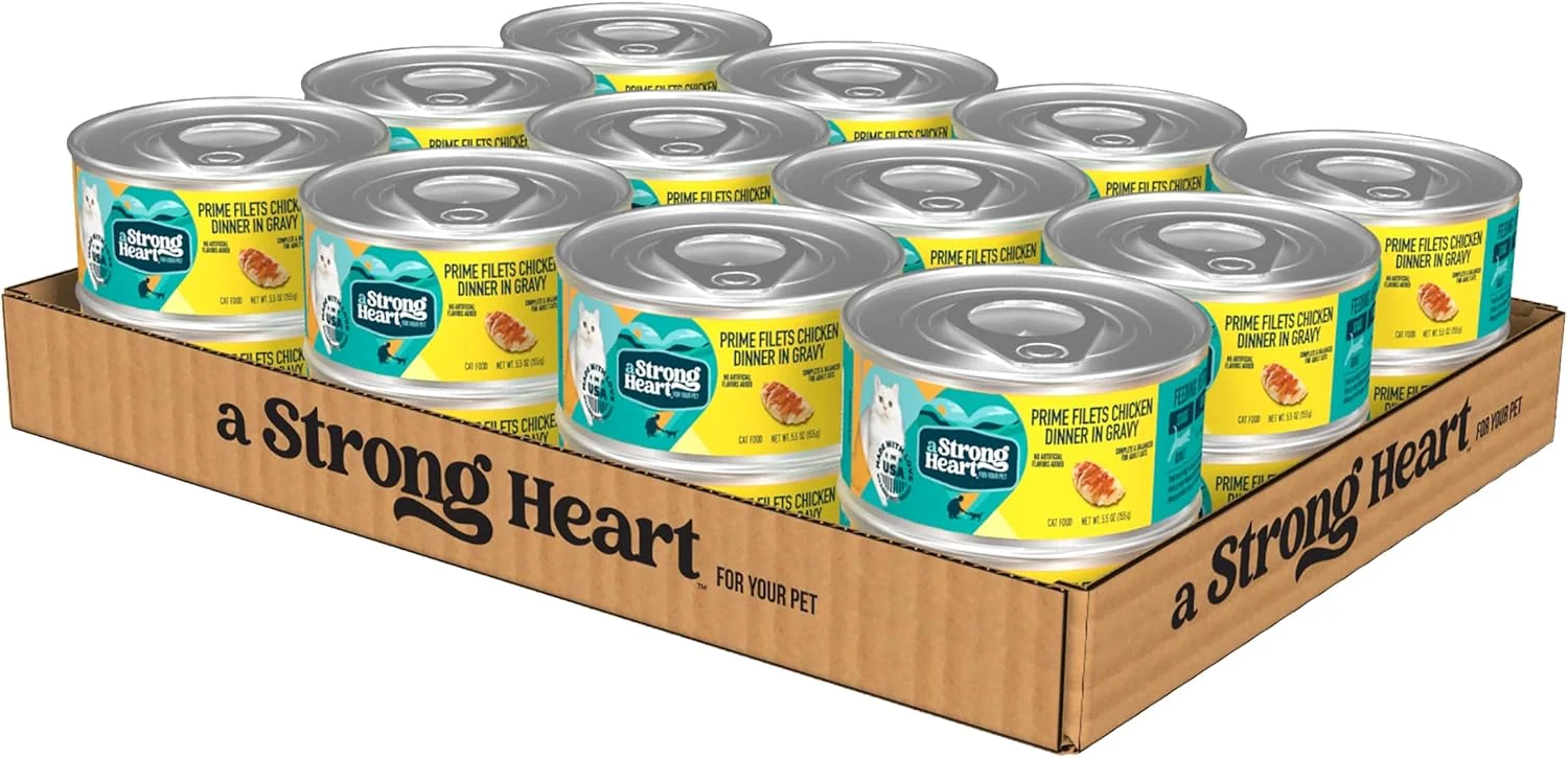 Carefully Designed A Strong Heart Canned Wet Cat Food Prime Filets Chicken Dinner in Gravy - 5.5 oz Cans Pack of 24 Made in The USA with Chicken Original Design