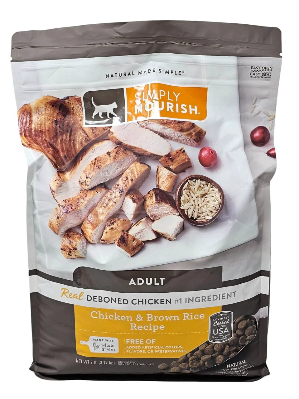 Elite SIMPLY NOURISH Adult Chicken Brown Rice Dry Cat Food 7 lb Bag Chicken First Ingredient Soft