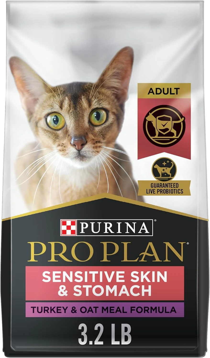 Convenient Purina Pro Plan With Probiotics Sensitive Skin Stomach Natural Dry Cat Food Turkey Oat Meal Formula - 3.2 lb. Bag World-Class