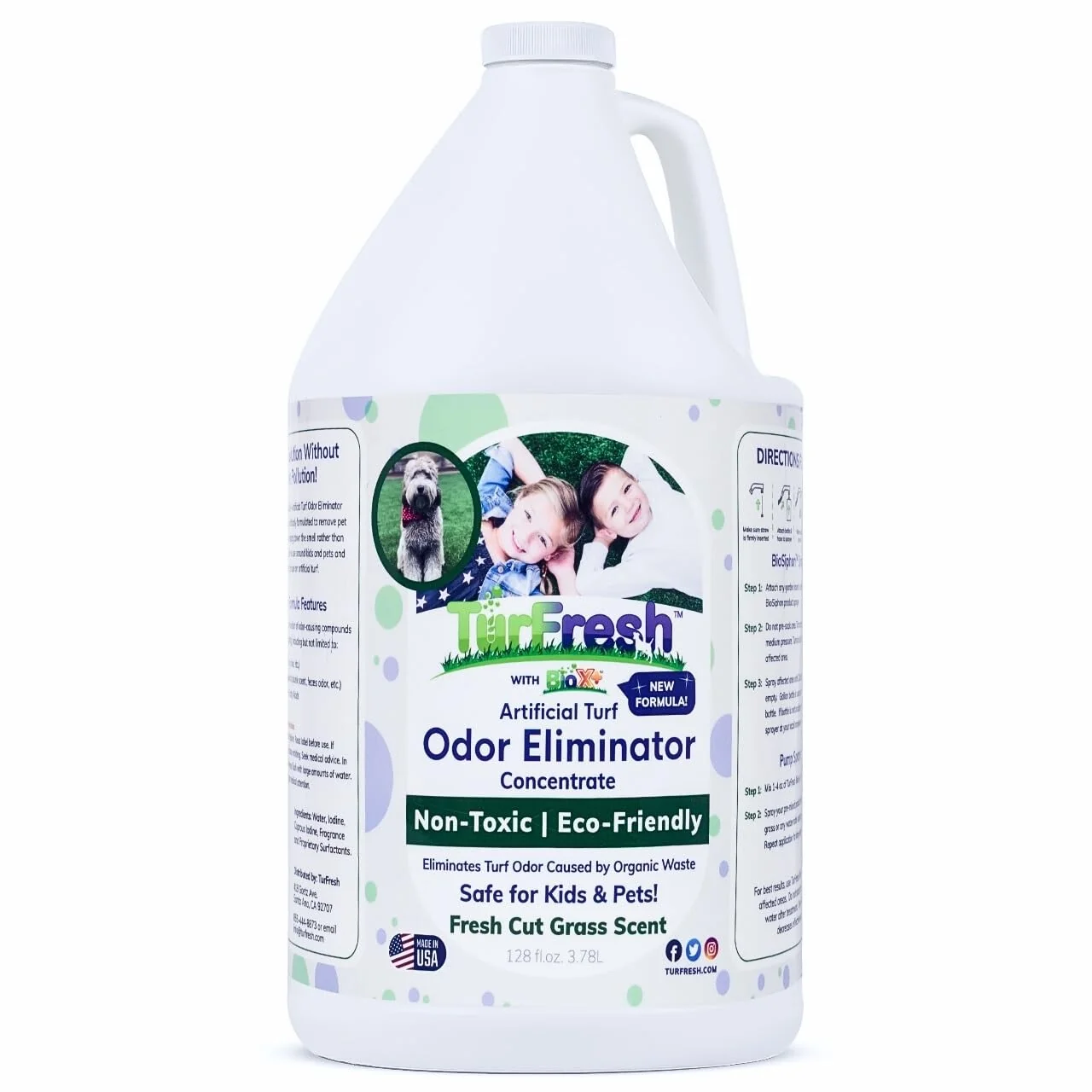User-Friendly TurFresh BioX Artificial Turf Odor Eliminator Concentrate – 1 Gallon Fresh Cut Grass Scent – Pet-Safe Green