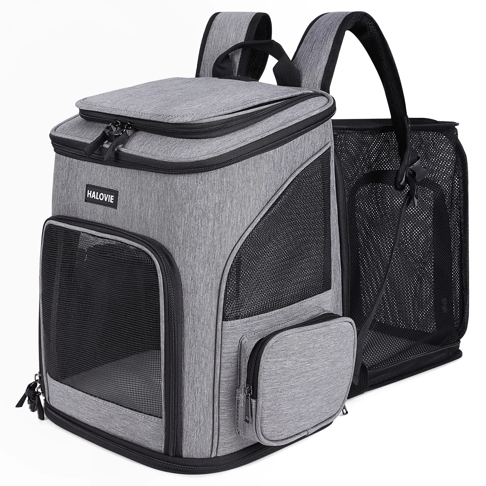 Certified HALOVIE Pet Carrier Backpack Expandable for Cats Small Dogs Under 18 lb – Breathable Mesh Collapsible Design Practical