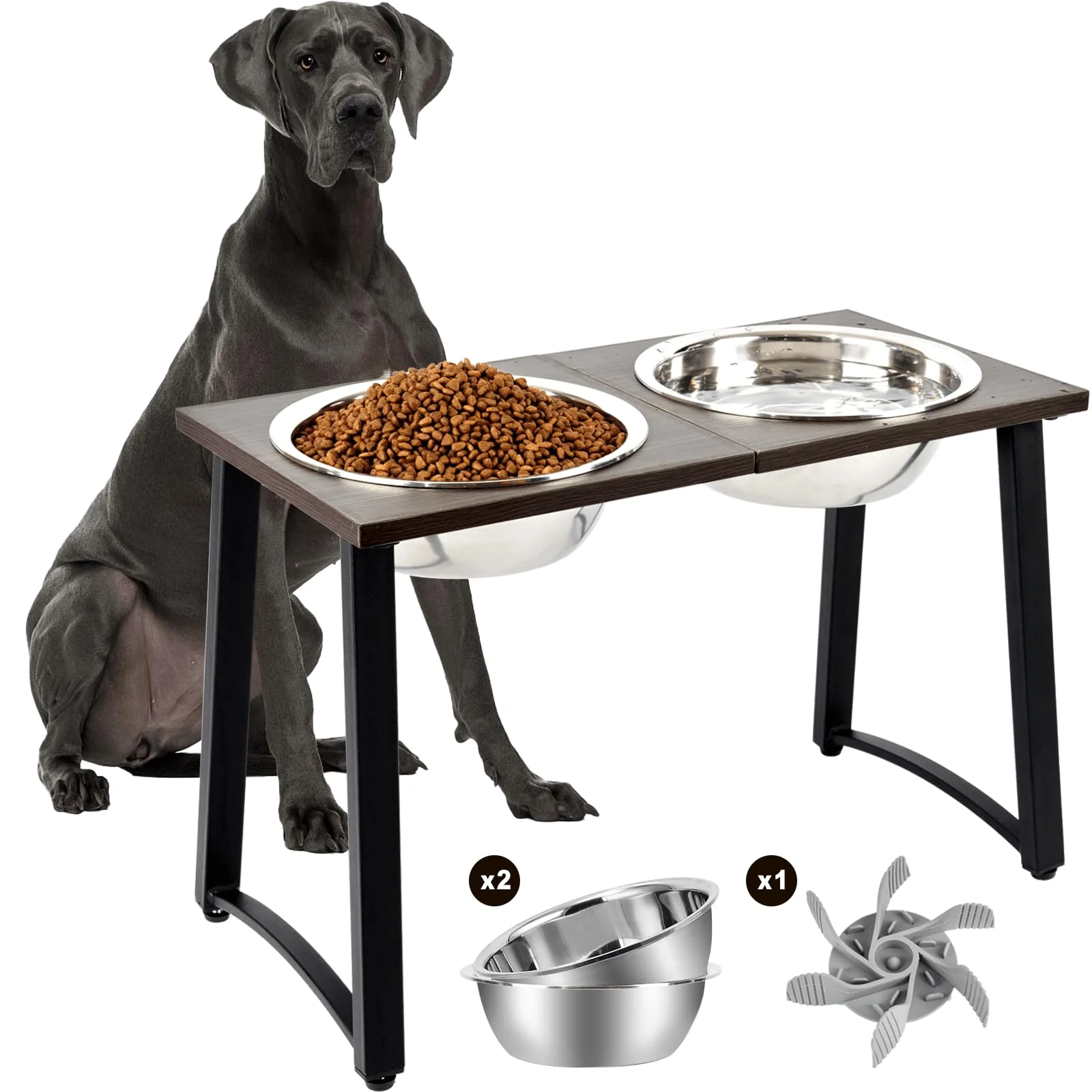 User-Friendly ADENGL d Dog Bowls for Large X-Large Dogs 16-Inch Raised Feeder with 2x3000ml Stainless Bowls Slow Feeder Trusted