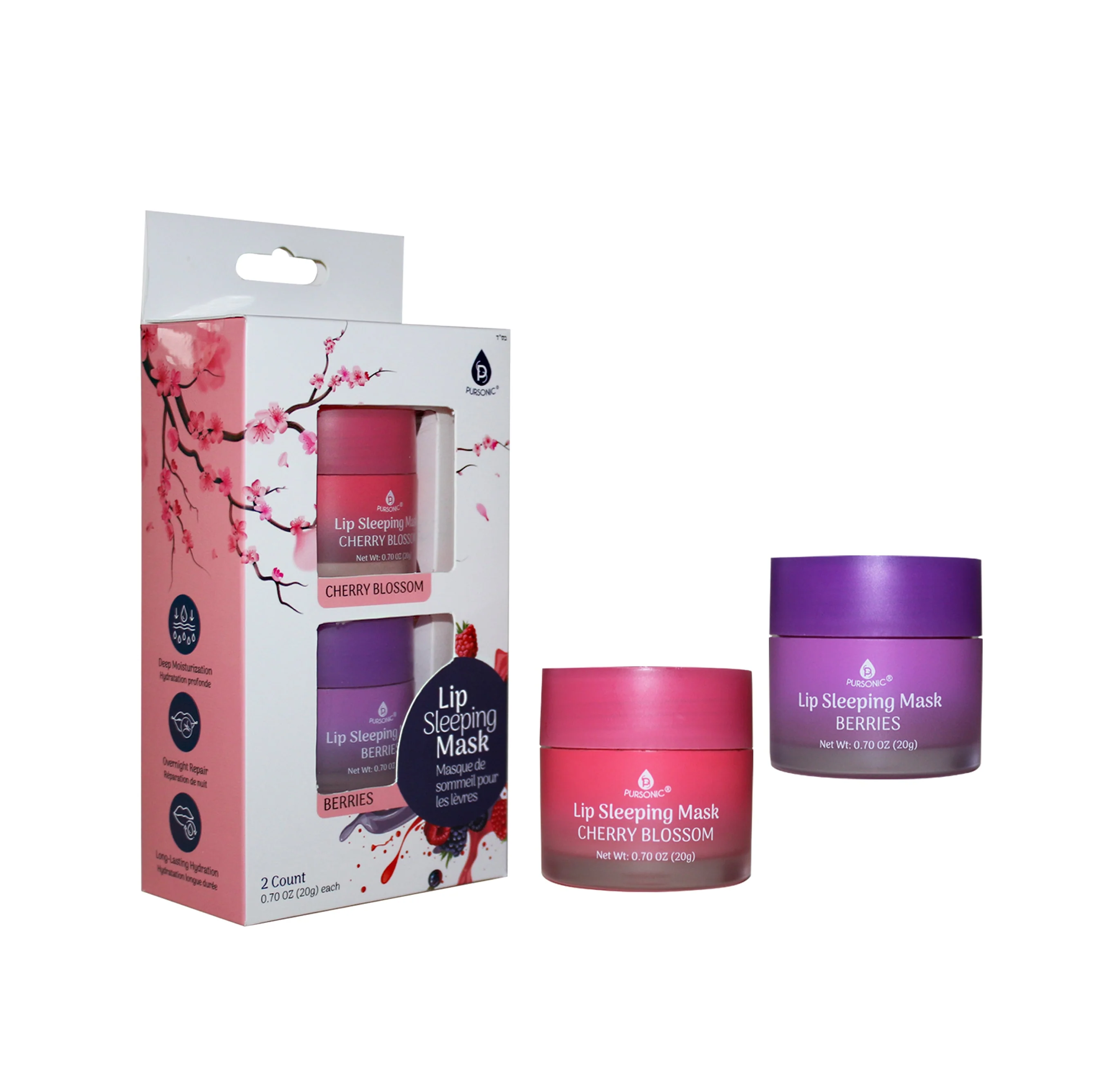 Reusable Lip Sleeping Mask 2 Pack- Cherry Blossom Berries Easy-to-Use