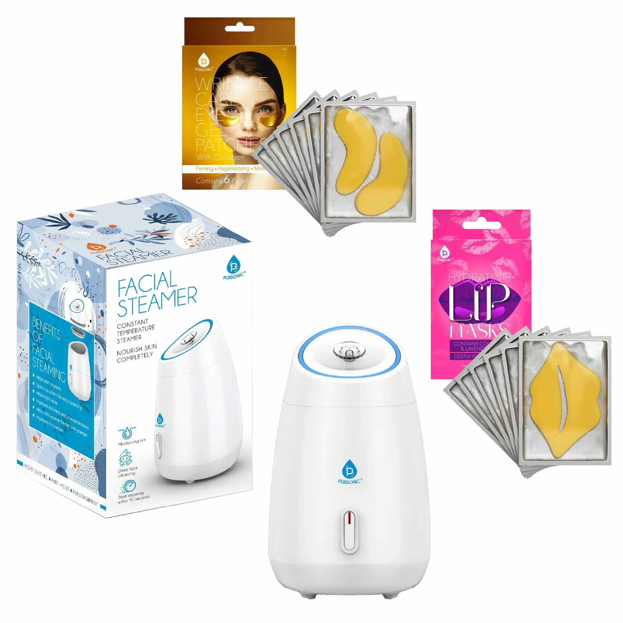 Green Pursonic Deluxe Facial Steamer with 6 Soothing Eye Masks 6 Nourishing Lip Masks Pure