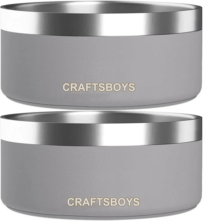 Traditional Dog Bowl Dog Food Water Bowl with Non-Slip Rubber Base Stainless Steel Double Wall Small Medium Large Dogs 32oz Pack of 2 Grey About ThisOverview Healthy