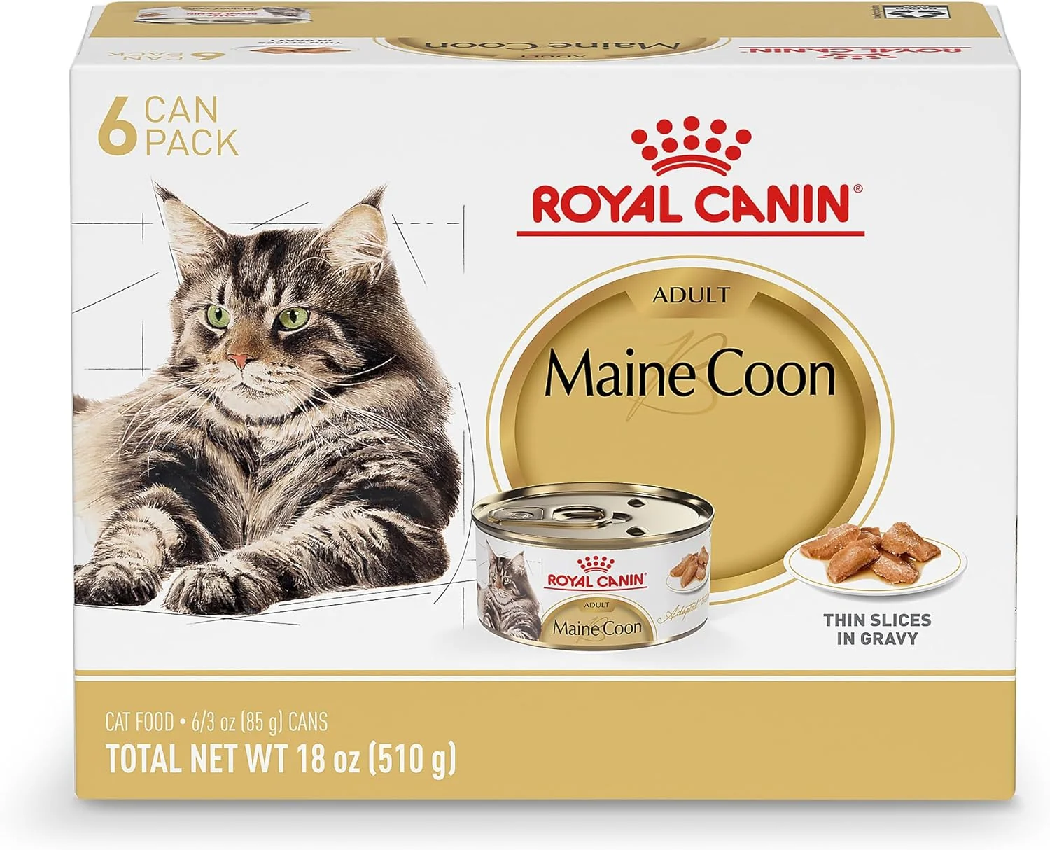 Outstanding Royal Canin Maine Coon Adult Breed Specific Cat Food Thin Slices in Gravy 3 oz can 6-Pack Healthy