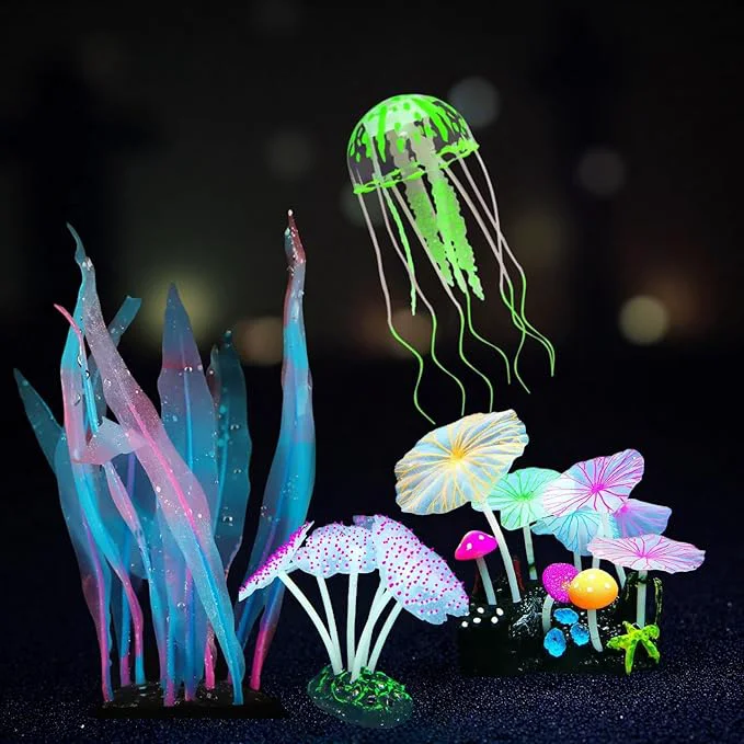 Clean 4-Pack Silicone Fluorescent Aquarium Plants Decor Organic