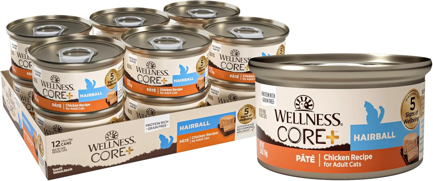 Refined Wellness CORE Hairball Pate Adult Wet Cat Food Natural Protein-Rich Grain 2.8 Ounce 12 Pack Chicken Eco-Friendly