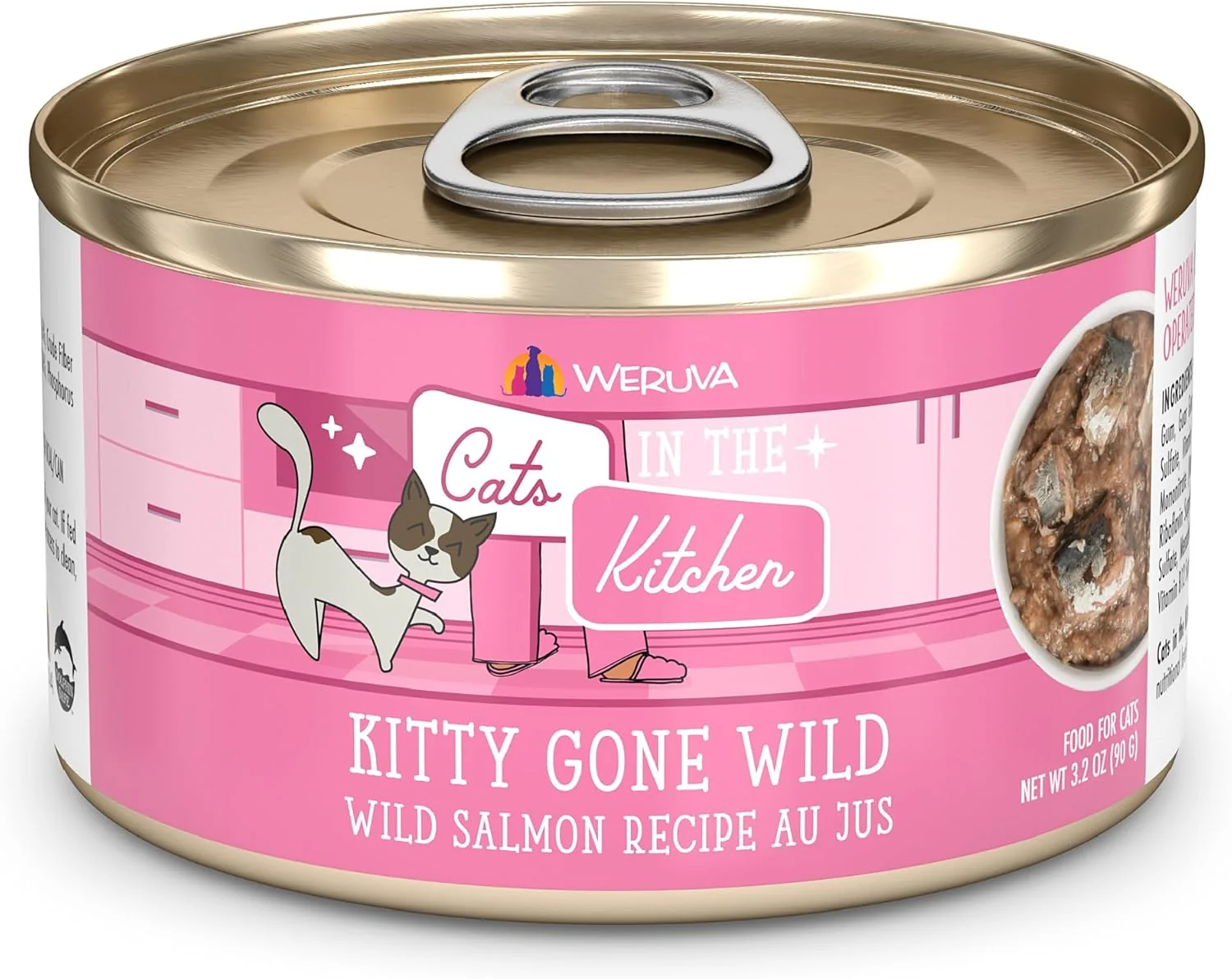 Trendy Weruva Cats in The Kitchen Kitty Gone Wild with Wild Salmon Au Jus Cat Food 3.2oz Can Pack of 24 Certified