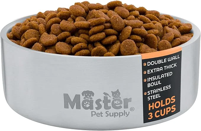 Authentic Master Pet Supply Stainless Steel Dog Bowls - 25 oz Heavy Duty - Stainless Steel Double Wall Extra-Thick Insulated Non-Slip Pet Water Bowl for Dogs Cats Pets Anti Rust Metal Dish Washer SafeAbout ThisOverview Trendy