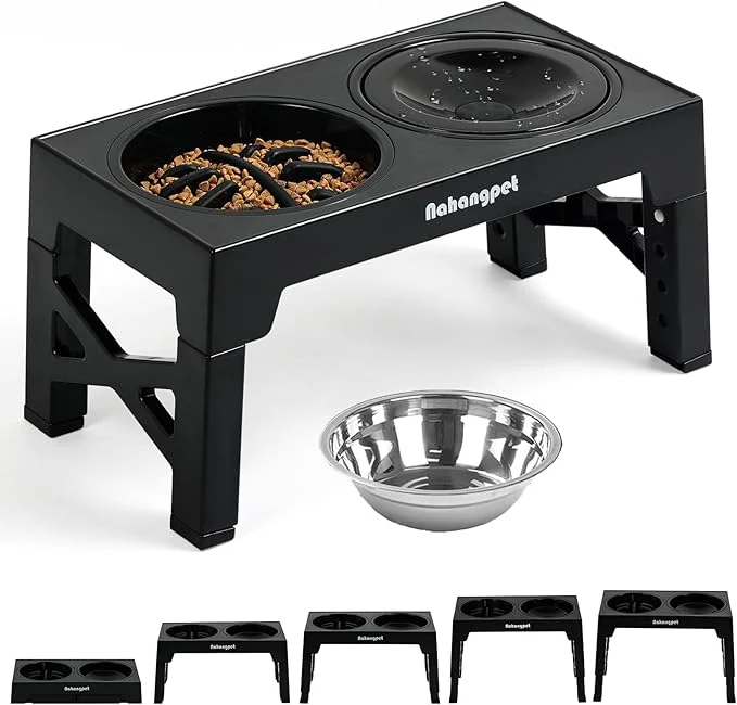 Breathable 3-in-1 d Slow Feeder Dog Bowls for Food and Water 5 Heights Adjustable Raised Dog Bowls Non-Slip No Spill for Small Medium Large Dogs and Cats Black About ThisOverview Superior