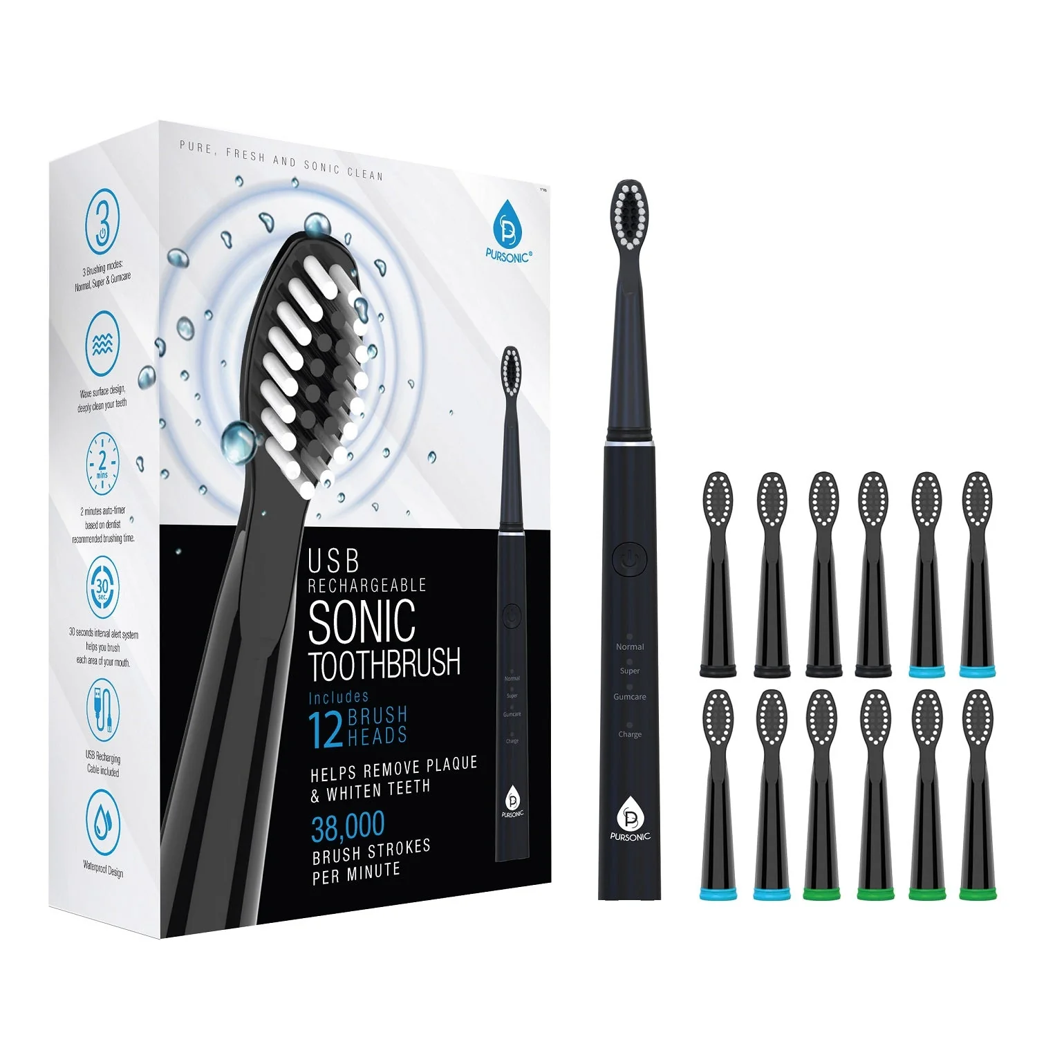 Excellent USB Rechargeable Electric toothbrush with 12 Brush Heads Elegant