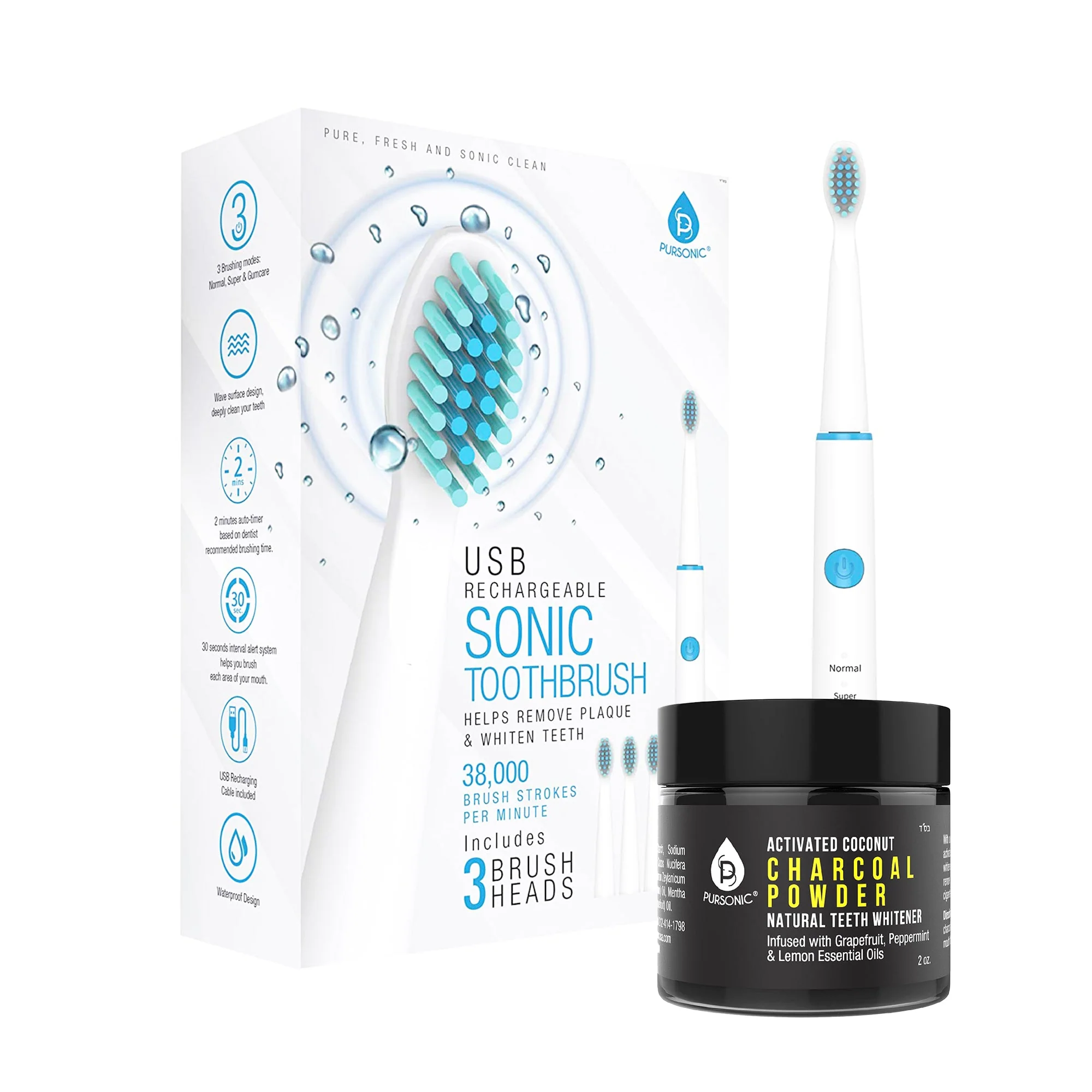 Classic USB Rechargeable Electric Toothbrush bie Activated Coconut Charcoal Powder Natural Teeth Whitener Innovative