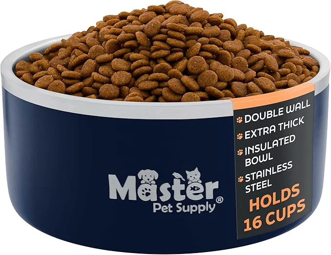User-Friendly Master Pet Supply Stainless Steel Dog Bowls - 128 oz Heavy Duty - Navy Blue Double Wall Extra-Thick Insulated Non-Slip Pet Water Bowl for Dogs Cats Pets Anti Rust Metal Dish Washer SafeAbout ThisOverview Superior