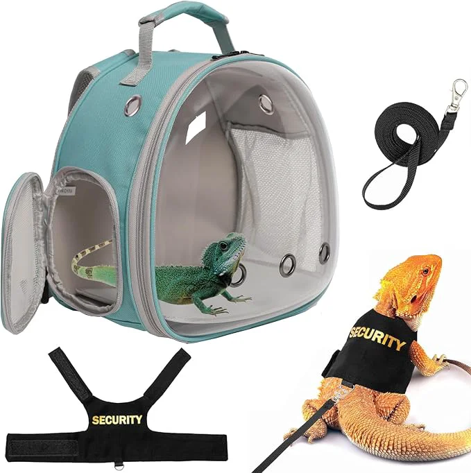 World-Class Lizard Carrier Backpack with Security Printing Harness Leash Set Reptile Selected