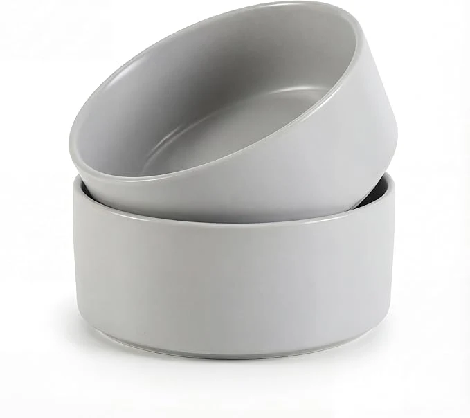 Solid Ceramic Dog Bowl for Food and Water - Pet Feeder Bowl for Small to Medium Dogs and Large Cats - Heavy Ceramic Feeding Dish with Non Slip Base - Dishwasher Microwave Safe - 2 Pack - 6 Inch - GrayAbout ThisOverview First-Class