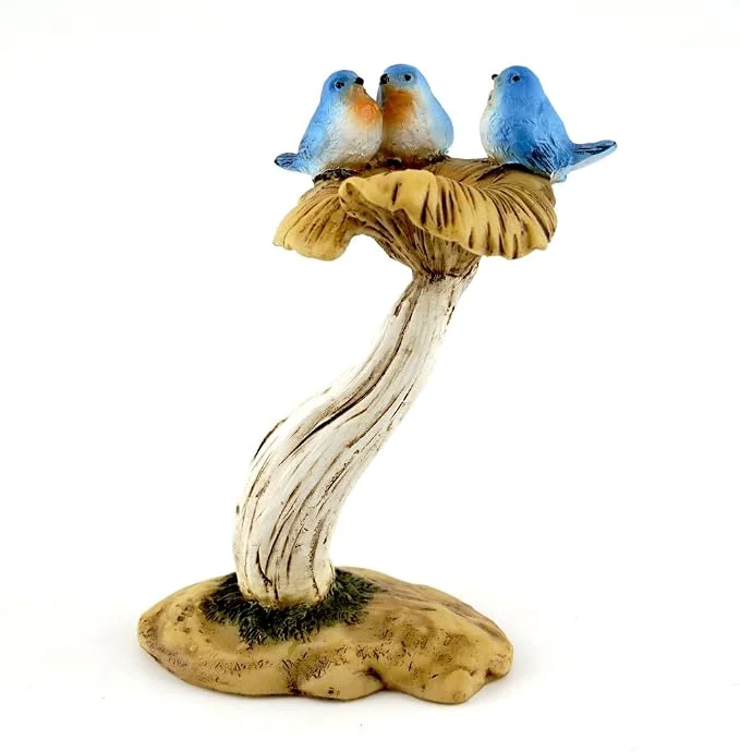 Crafted Top Collection 4402 Miniature Fairy Garden Terrarium 3 Bluebirds on Mushroom Authentic