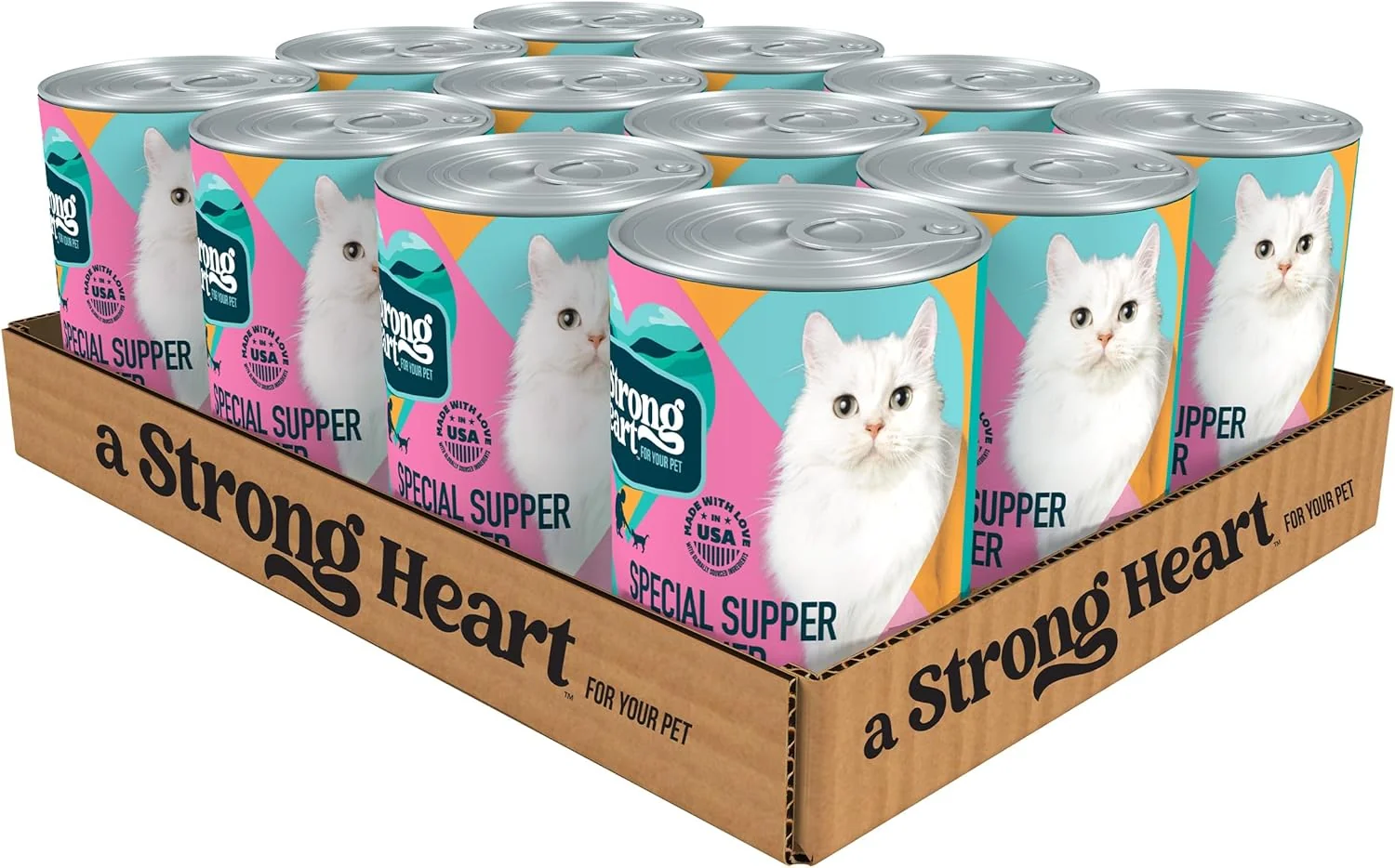 Stylish A Strong Heart Canned Wet Cat Food Special Supper Dinner - 13.2 oz Cans Pack of 12 Made in The USA with Turkey Fish Functional