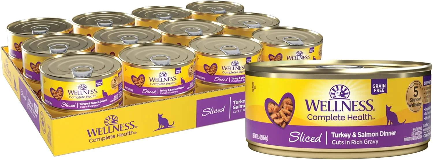 Clean Wellness Complete Health Sliced Adult Wet Cat Food Natural Protein-Rich Grain 5.5 Ounce 24 Pack Turkey Salmon Entrée Effective