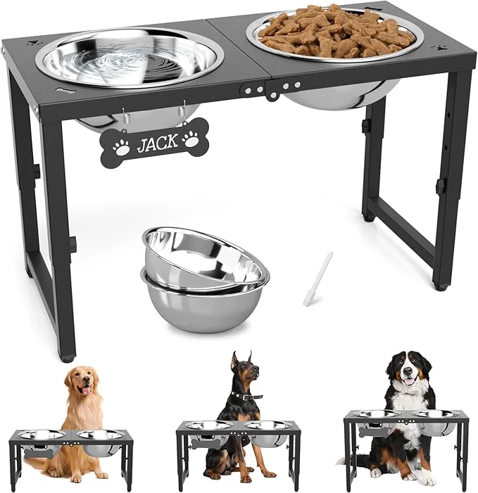 Carefully Designed SHAINFUN d Dog Bowls for Large Dogs 3 Height Adjustable，Raised Tall Dog Food Water Bowl Stand with Two 101oz BowlsAbout ThisOverview Premium Material
