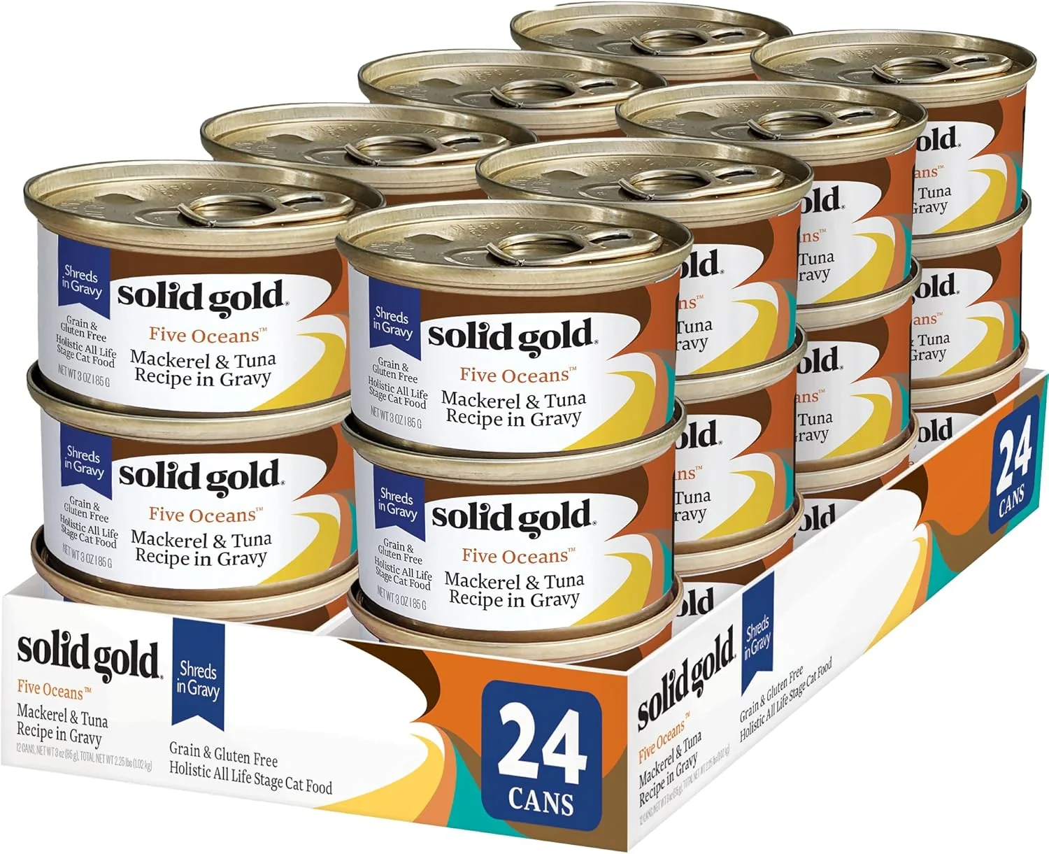 Enhanced Solid Gold Five Oceans Holistic Grain Wet Cat Food Mackeral Tuna in Gravy All Life Stages 3oz Can 24 Count Packaging May Vary Superior