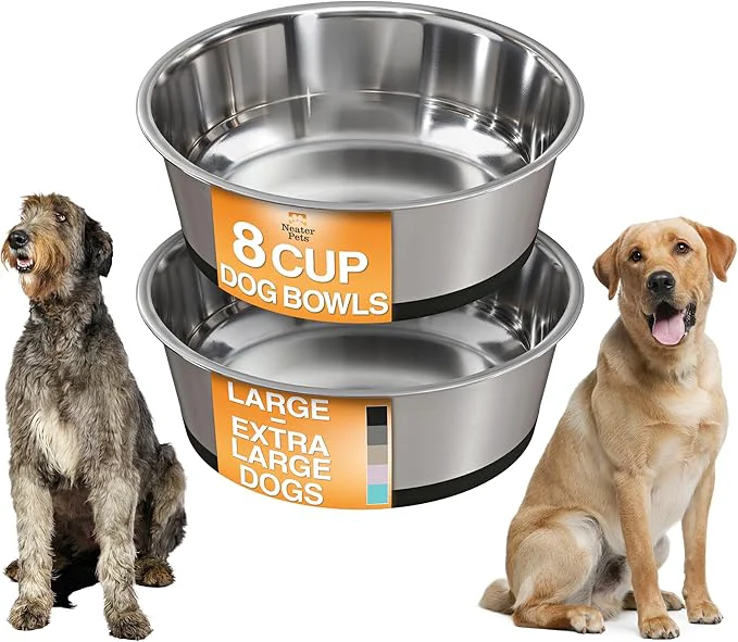 Trusted Neater Pet Brands Stainless Steel Dog Bowls with Non-Slip Rubber Bottom – Set of 2 8 Cup 64 oz Black - Heavy Duty Metal Dog Bowl Dishwasher Safe Food or Water Bowl I for Large DogsAbout ThisOverview Elegant