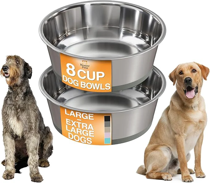 Trusted Neater Pet Brands Stainless Steel Dog Bowls with Non-Slip Rubber Bottom – Set of 2 8 Cup 64 oz Gray - Heavy Duty Metal Dog Bowl Dishwasher Safe Food or Water Bowl I for Large DogsAbout ThisOverview Consistent