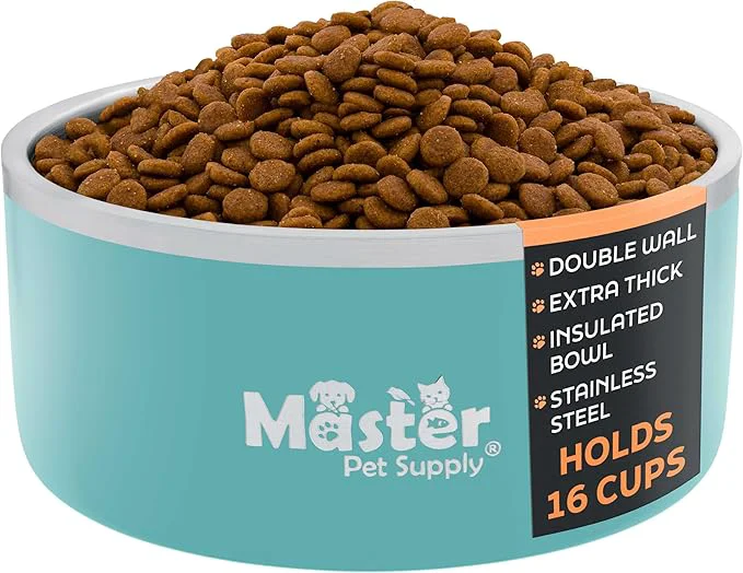 Artisan Master Pet Supply Stainless Steel Dog Bowls - 128 oz Heavy Duty - Aqua Sky Double Wall Extra-Thick Insulated Non-Slip Pet Water Bowl for Dogs Cats Pets Anti Rust Metal Dish Washer SafeAbout ThisOverview Top-Quality
