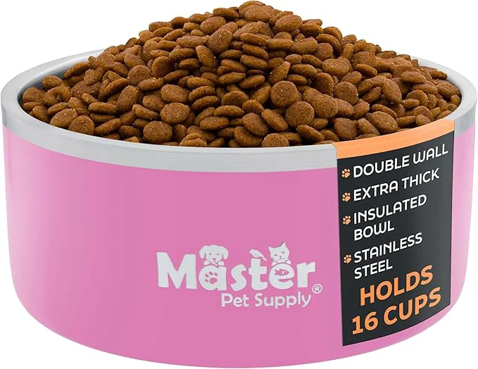 Artisan Master Pet Supply Stainless Steel Dog Bowls - 128 oz Heavy Duty - Hyper Pink Double Wall Extra-Thick Insulated Non-Slip Pet Water Bowl for Dogs Cats Pets Anti Rust Metal Dish Washer SafeAbout ThisOverview High-End