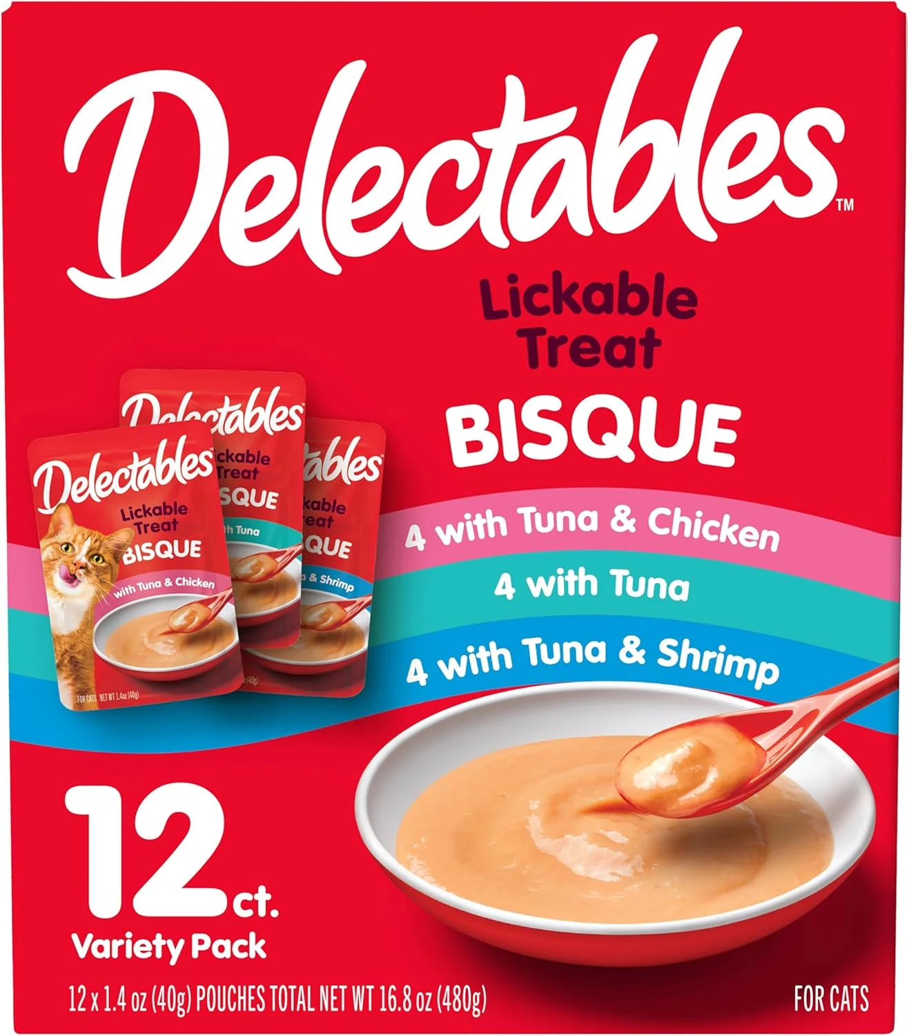 Healthy Delectables Bisque Lickable Wet Cat Treats - Chicken Tuna Shrimp 12 count Sophisticated