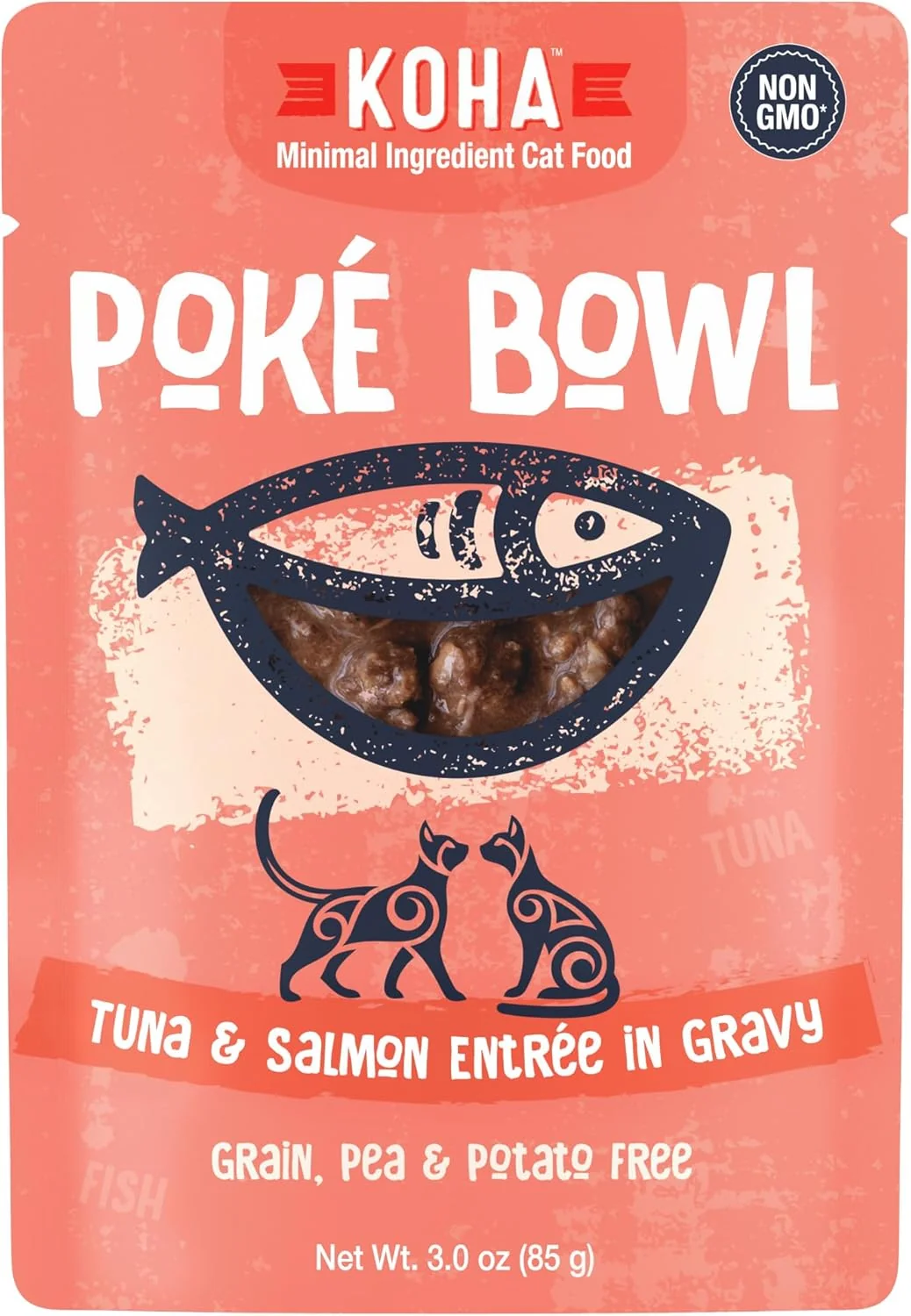 Specialty KOHA Poké Bowl Tuna Salmon Entree in Gravy for Cats 12-Pack of 3oz Pouches Soft