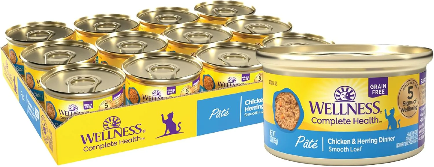 Powerful Wellness Complete Health Pate Adult Wet Cat Food Natural Protein-Rich Grain- 3 Ounce 24 Pack Chicken Herring Minimalist