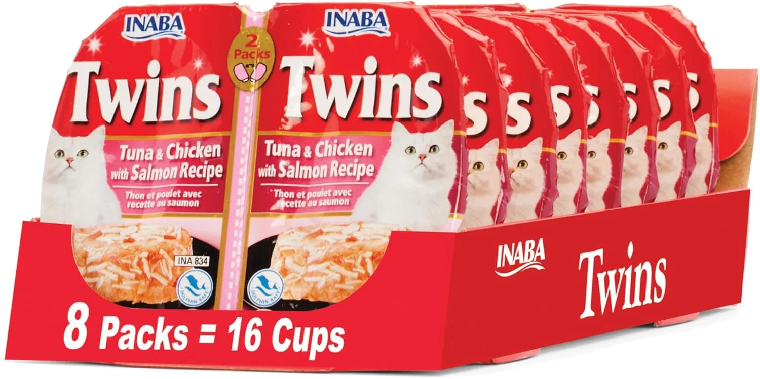 Excellent INABA Twins for Cats Side Dish Topper Cups 1.23 Ounces per Serving 16 Servings Tuna Chicken with Salmon Recipe Classic