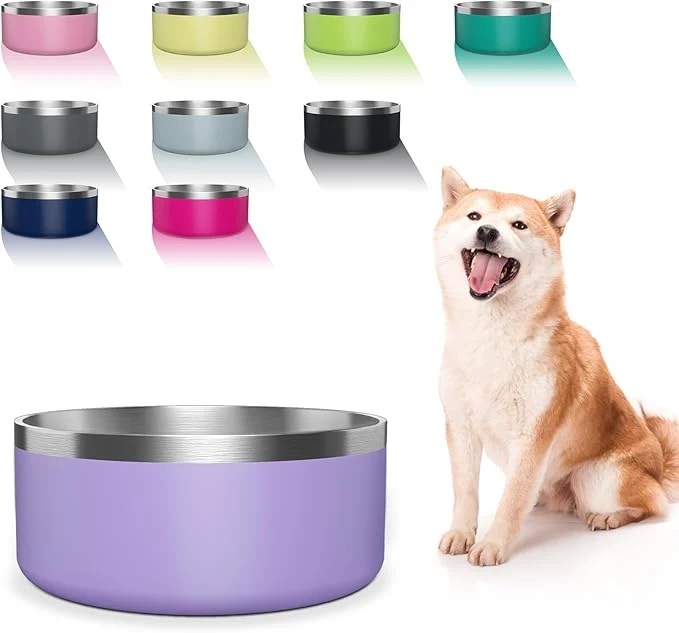 Enhanced Dog Bowl Stainless Steel Dog Food and Water Bowl with Non Slip Quiet Bottom Easy to Clean Dishwasher Safe 64oz Light PurpleAbout ThisOverview Functional