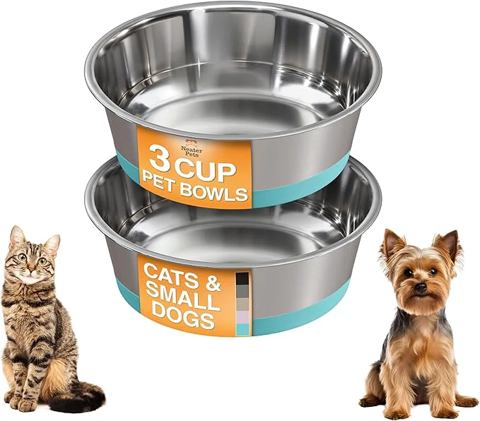 Traditional Neater Pet Brands Stainless Steel Dog Bowls with Non-Slip Rubber Bottom – 3 Cup 24 oz Teal - Set of 2 Heavy Duty Metal Dog Bowls Dishwasher Safe Food or Water Bowl I for Small to Medium DogsAbout ThisOverview Green