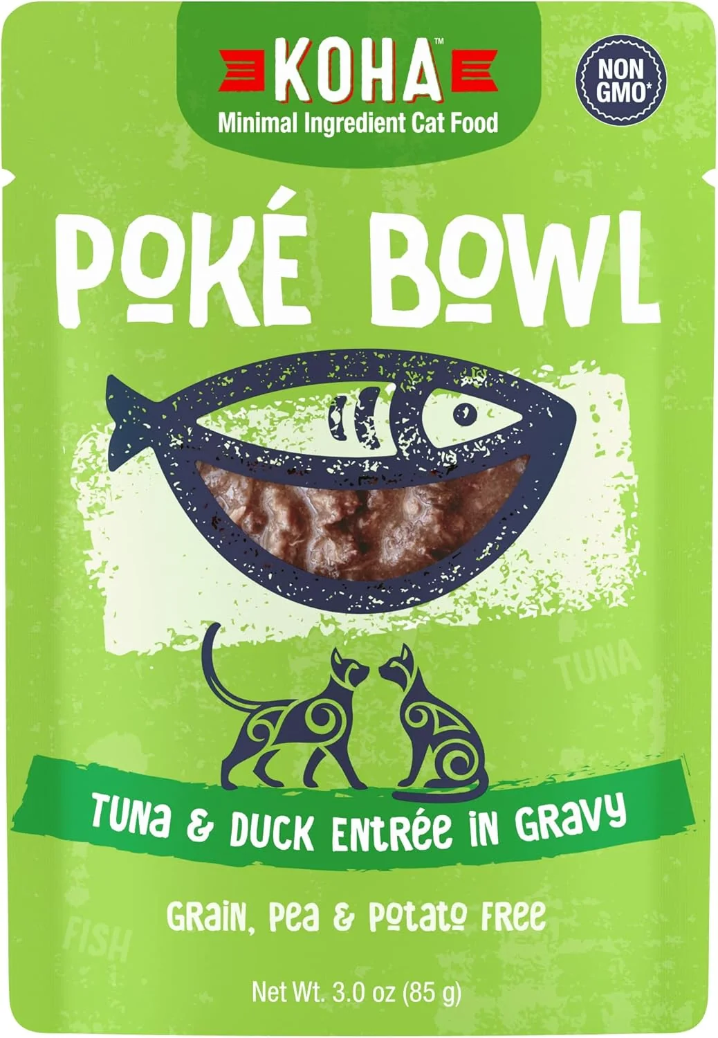 Smooth KOHA Poké Bowl Tuna Duck Entree in Gravy for Cats 12-Pack of 3oz Pouches Premium Material