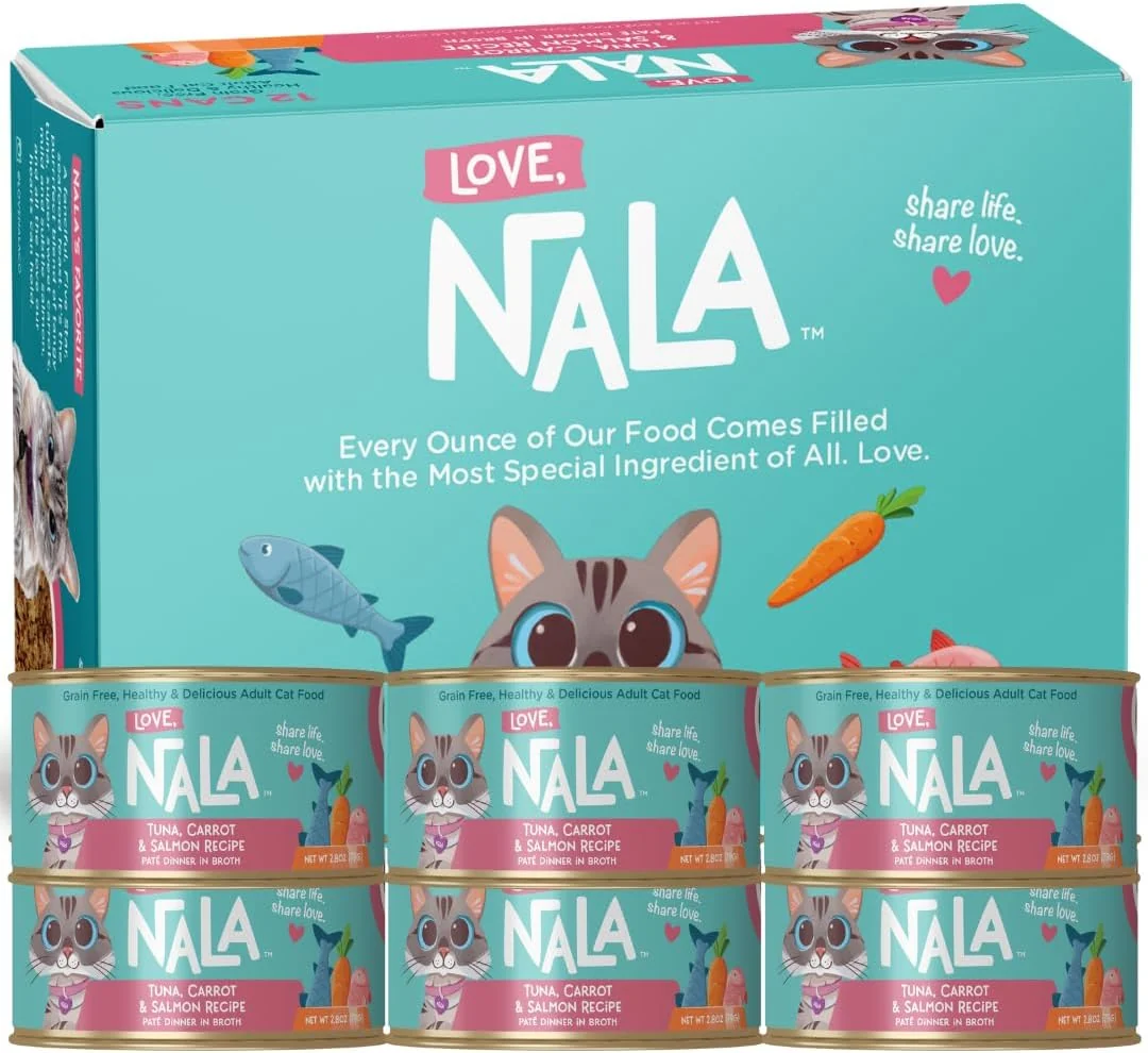 Safe LOVE NALA - Natural Adult Cat Wet Food - Pate Tuna Carrot Salmon Recipe - Grain Non-GMO Digestive Fiber Blend Minerals Vitamins - 12 Pack 2.4 lbs. Genuine