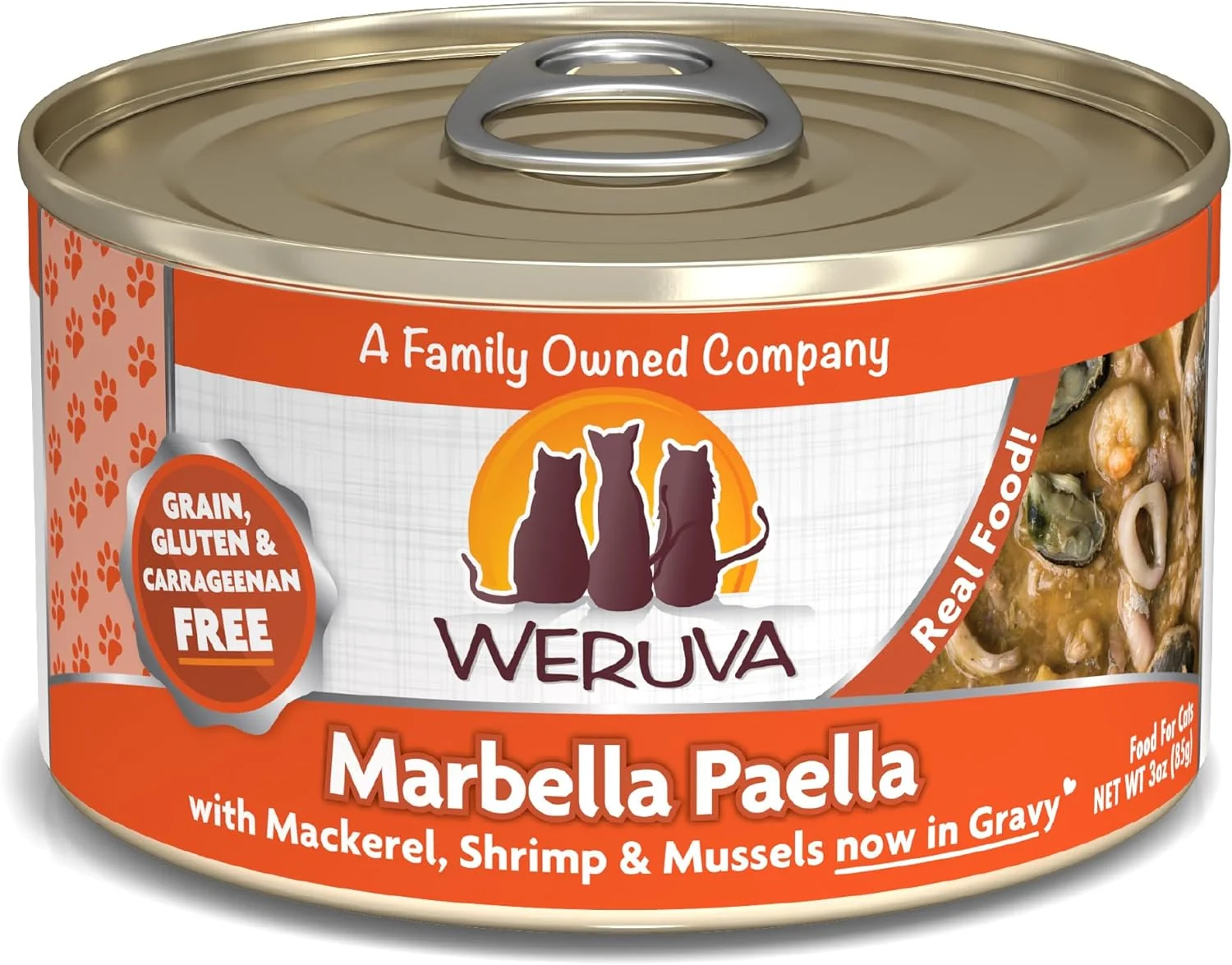 Enhanced Weruva Classic Cat Food Marbella Paella with Mackerel Shrimp Mussels in Gravy 3oz Can Pack of 24 Excellent