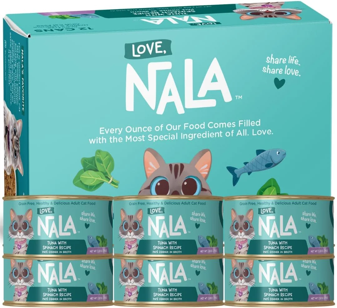 High-Quality LOVE NALA - Natural Adult Cat Wet Food - Pate Tuna with Spinach Recipe- Grain Non-GMO Lean Protein Iron Digestive Fiber Blend Added Minerals Vitamins - 12 Pack 2.4 lbs. Durable
