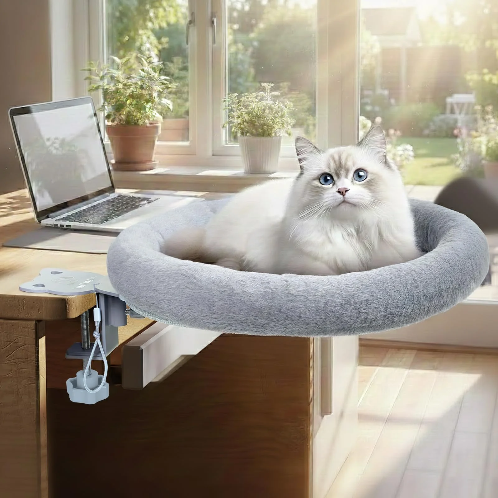Sophisticated Turbosus Rotating Cat Desk Bed – 360° Swivel 40lb Capacity Washable Cushion Trendy
