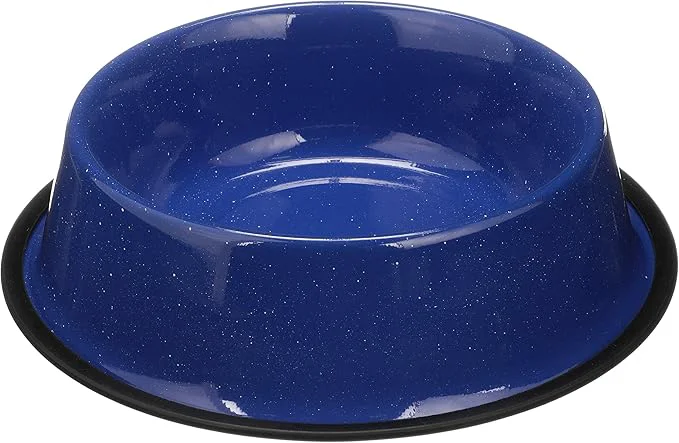World-Class Neater Pet Brands - Outdoor Camping Style Pet Bowl - Enamel Ware Blue Black Granite Colors - Dog Cat No Tip Skid Bowls 64 oz Blue About ThisOverview Genuine