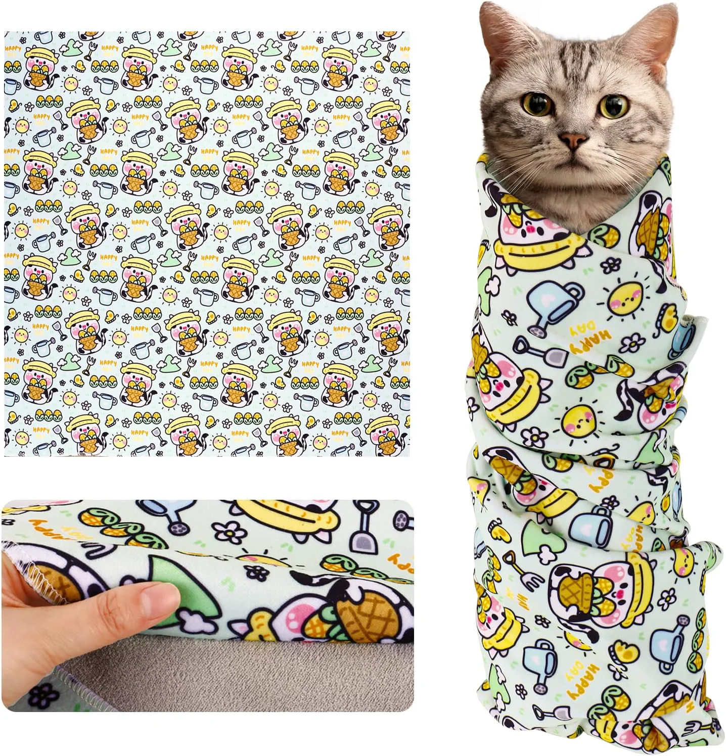 Authentic Cat Wrap for Cutting Nails and Grooming 27 x27 Cat Restraint Wrap for Nail Clipping Self-Adhesive Fabric Cat Swaddle Burrito Wrap for Nail Trimming Cow Style Superior