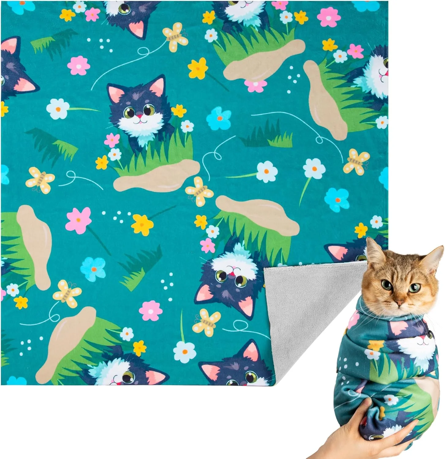 Carefully Designed Cat Grooming Wrap Cat Wrap for Cutting Nails Self-Adherent Fabric Wrap for Cats Cat Burrito Wrap Anti-Scratch Anti-Escape Multifunctional Swaddle Wrap Pet Tool 21.6×21.6 Durable