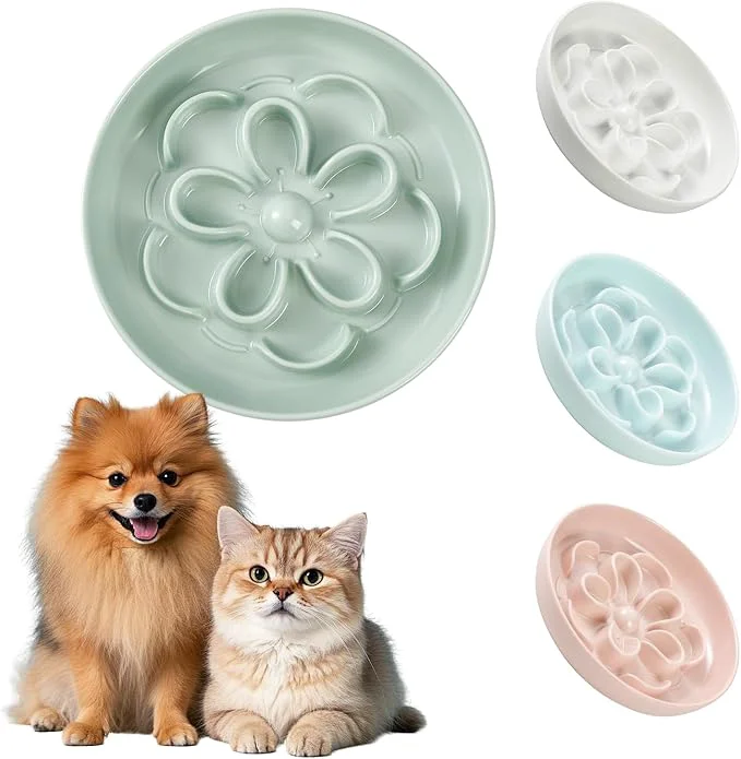 Certified Melamine Cat Slow Feeder Bowl - Floral Maze Cat Food Dish - Flat Plate for Dry Wet Food - Cute Kitten Bowl - Dishwasher Safe - 6.3'' W x 1'' H - 5.5 oz 160g - GreenAbout ThisOverview Versatile