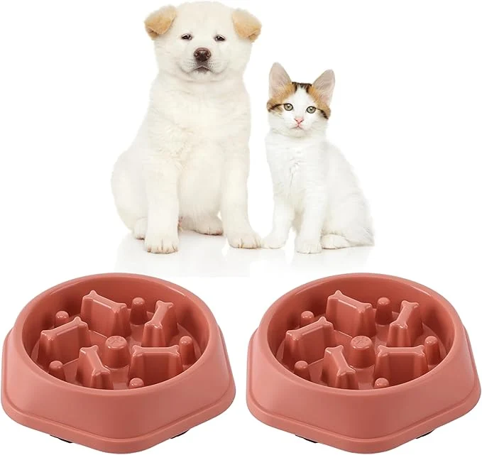 Classic 2 PCS Slow Feeder Dog Food Bowl – Bowl Designed to Slow Eating Promotes Healthy Digestion and Prevents Bloat I for Cats and Dogs Pink-Pink About ThisOverview Fast