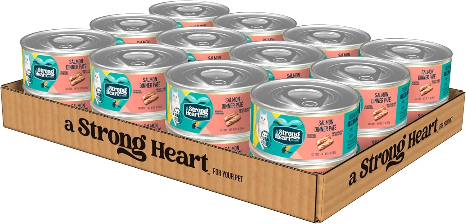 Smart A Strong Heart Canned Wet Cat Food Salmon Dinner Paté - 5.5 oz Cans Pack of 24 Made in The USA with Salmon Eco-Friendly